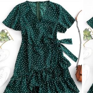 ZAFUL Dotted Tie Waist Ruffles Mini Dress NWT